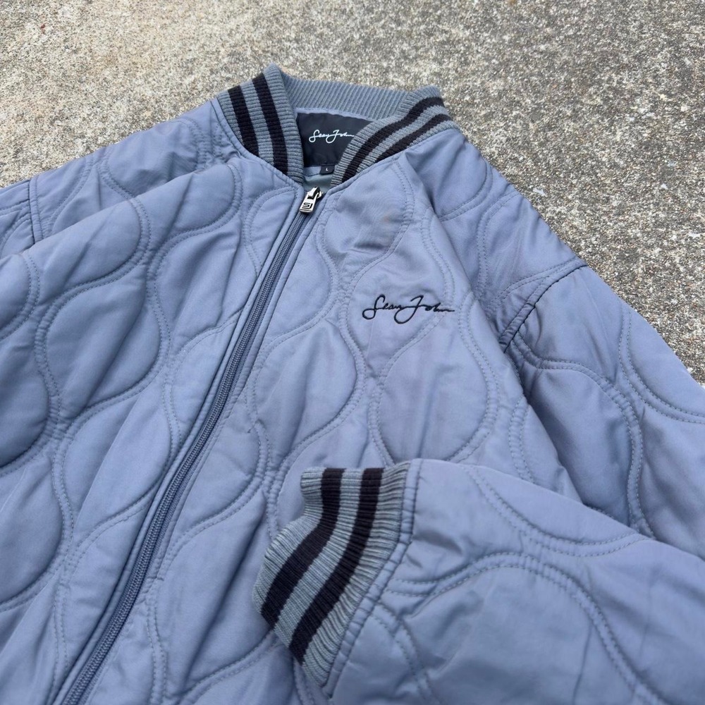 Vintage Y2K Sean John Quilted Bomber Jacket Streetwear Gray Large (b3)